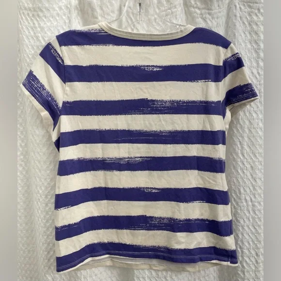 Anthropologie/Maeve Graphic Tee. Striped White/Purple. Size M. Lightly worn! - Picture 3 of 3